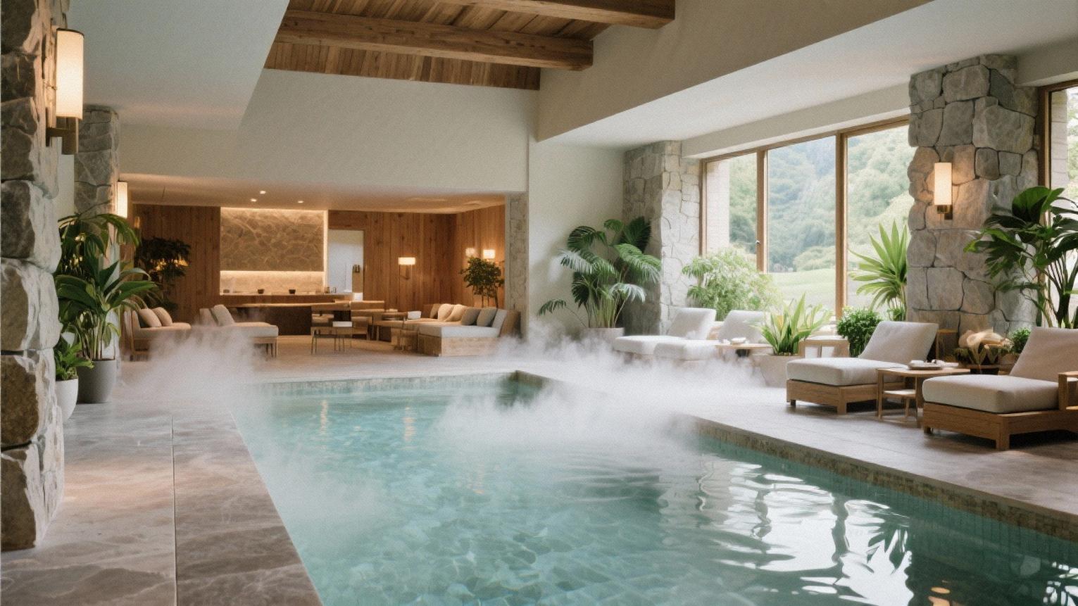 Imagine cu un spa luxos și relaxant, plin de lumină naturală și elemente acvatice