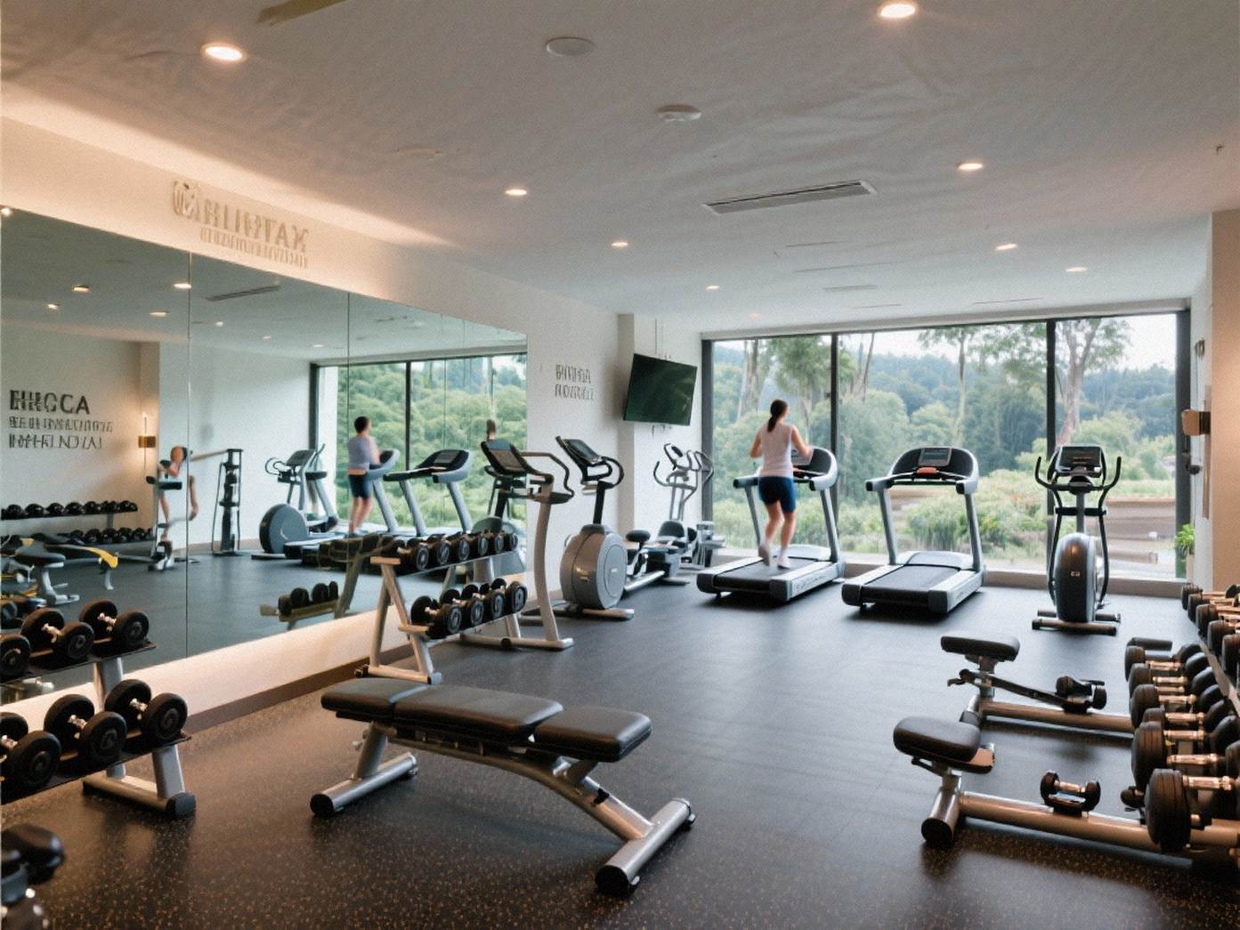 Sală de fitness echipată modern într-un resort