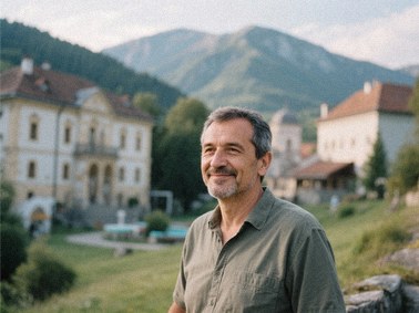 Bărbat relaxat în peisajul de la Băile Herculane