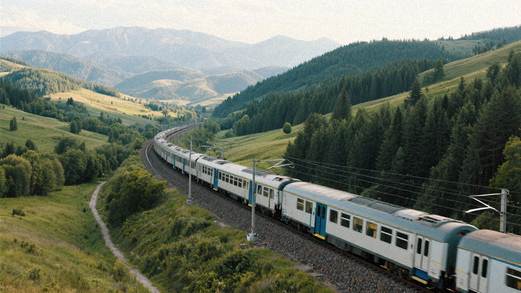 Tren traversând peisajul românesc
